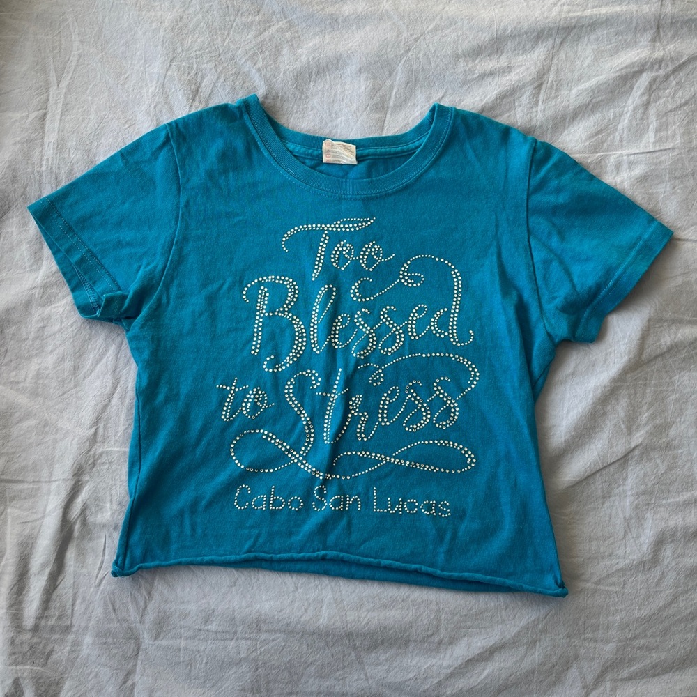 Blue rhinestone tee